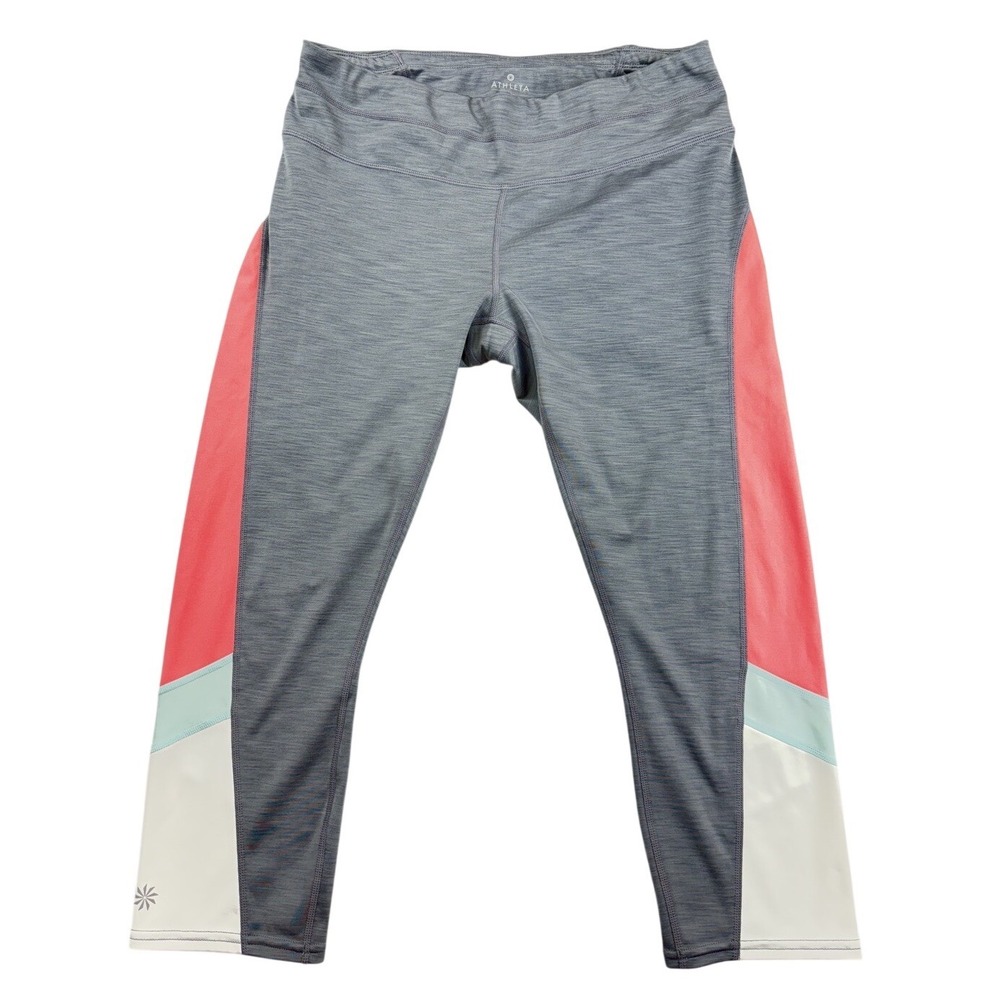 Athleta Cropped Leggings Gray Peach L Women's Athletic Yoga Zip Pocket